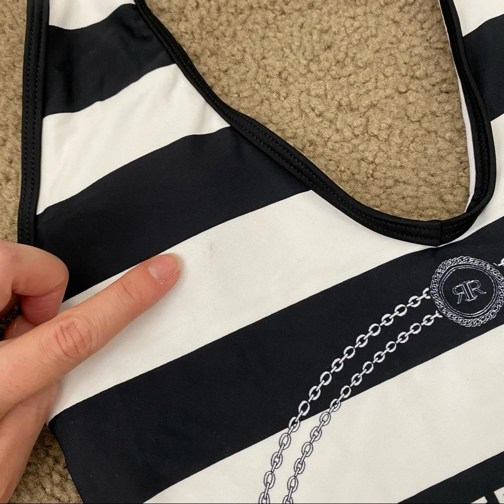 River Island Black and White Striped One-Piece Swimsuit